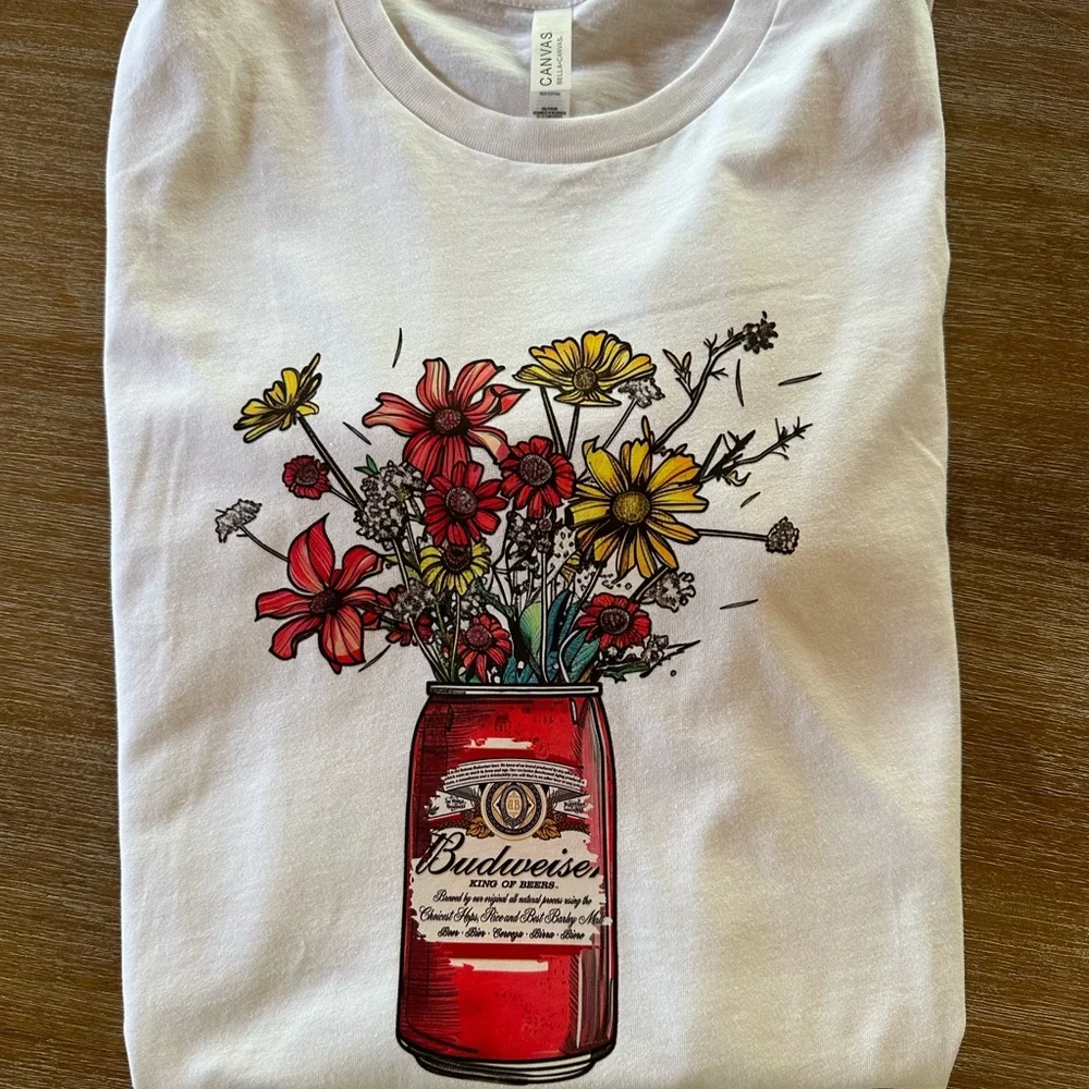 Budweiser Red and Yellow Floral Can T-Shirt - Picture 1 of 1